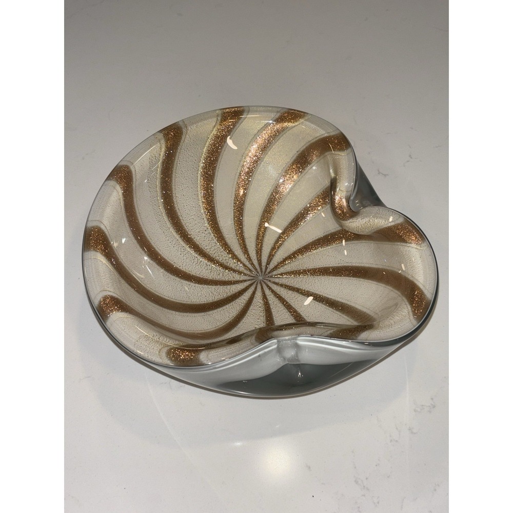 VTG Murano Alfredo Barbini Circus Tent Art Glass Bowl Ashtray Gold Aventurine